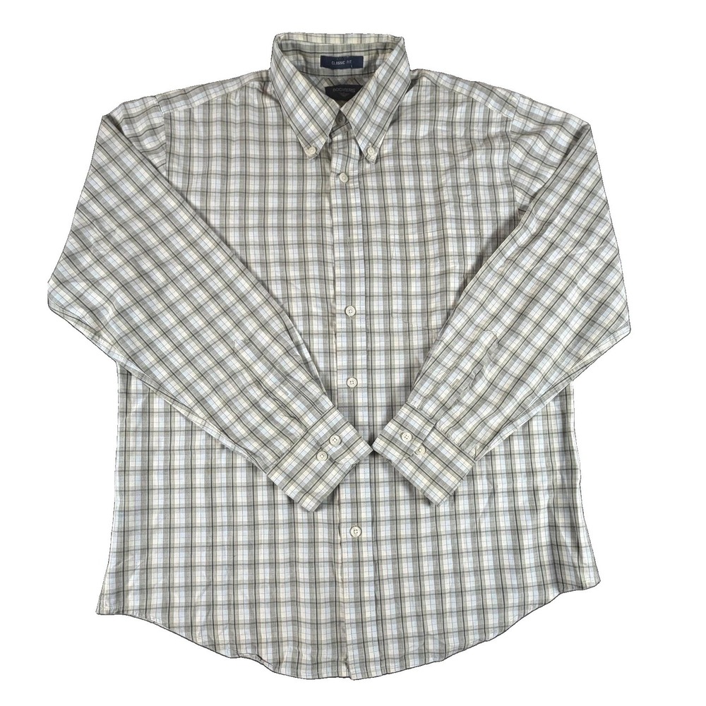 Dockers Shirt Mens Medium Beige Plaid Long Sleeve Button Down Wrinkle Free